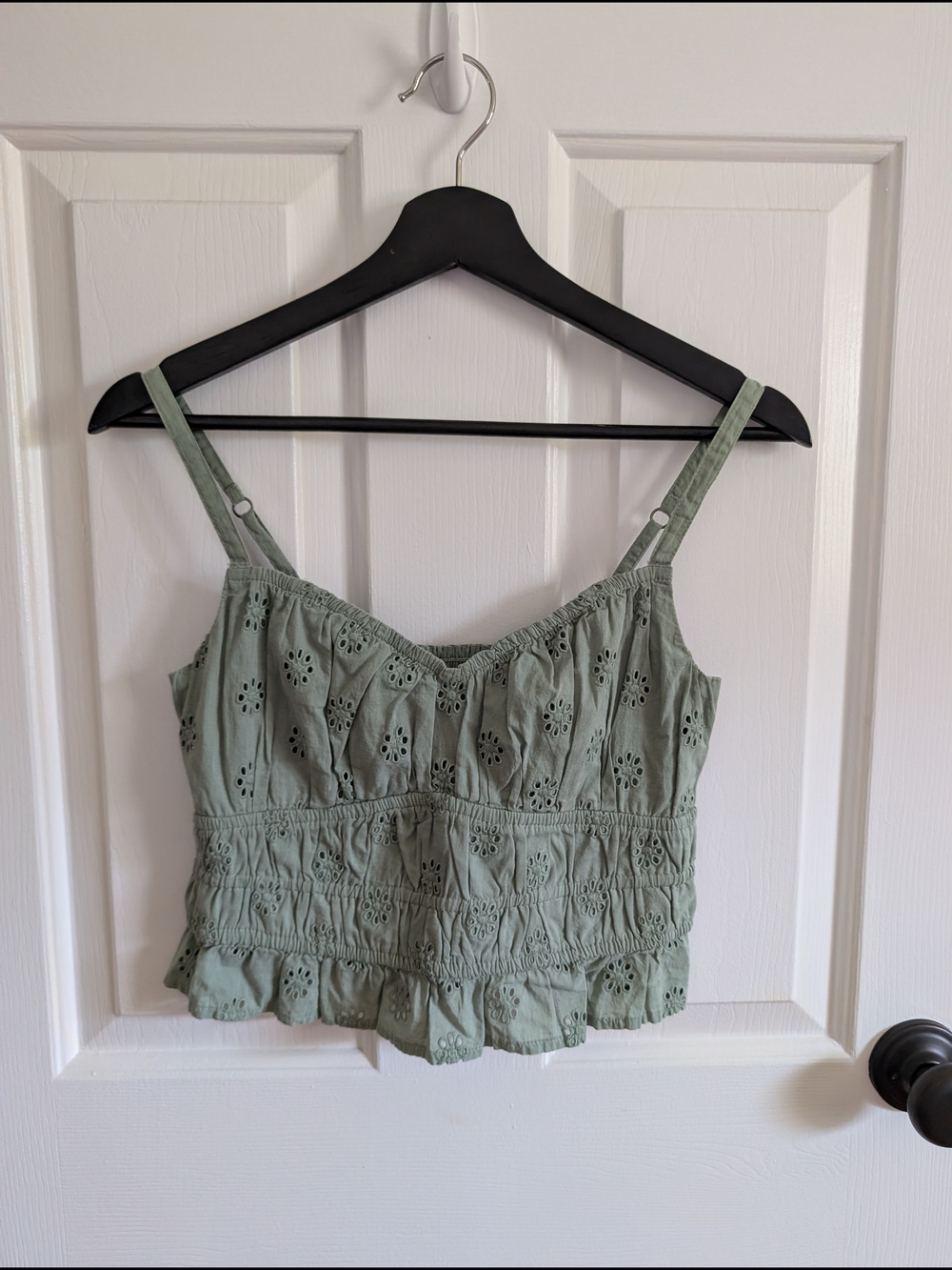 Hollister Women's Sage Green Eyelet Smocked Camisole